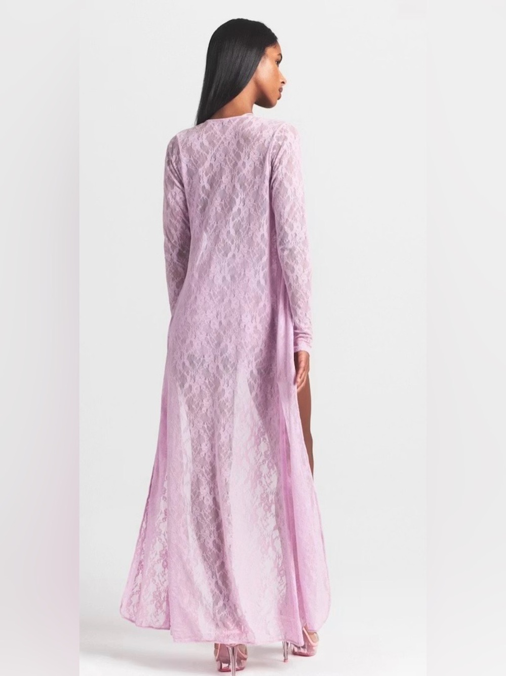 SKIMS Baby Pink Stretch Lace Robe - Picture 3 of 7